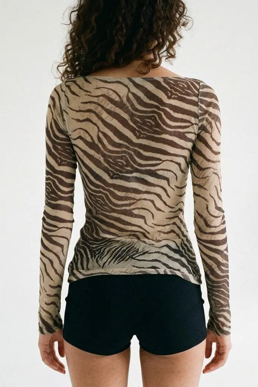 Wild Current Zebra Print Long Sleeve Boat Neck Top