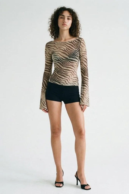Wild Current Zebra Print Long Sleeve Boat Neck Top