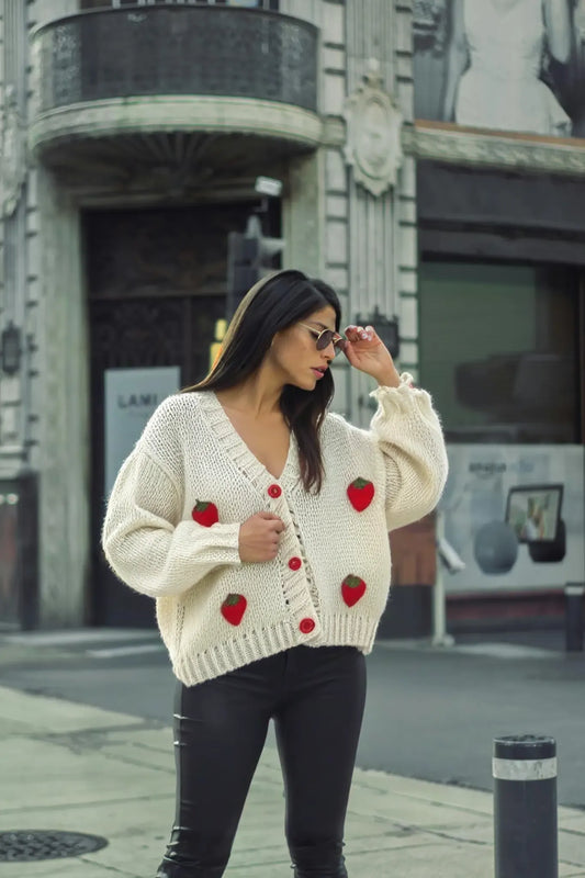 VelvetGlow Embroidered V-Neck Cardigan