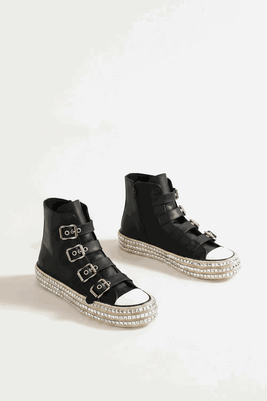 Multi-Buckle Straps Studded Platform Sneakers