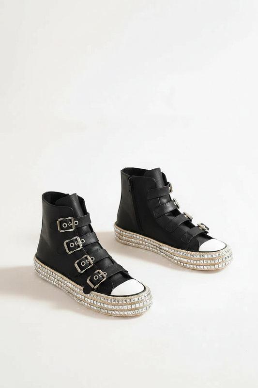 Multi-Buckle Straps Studded Platform Sneakers