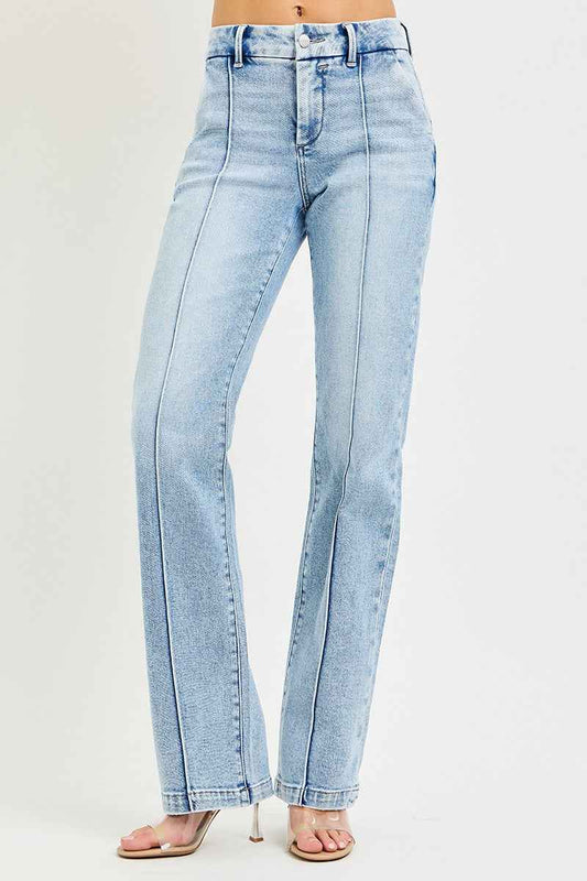 RISEN Tummy Control High Rise Straight Pin Tuck Jeans