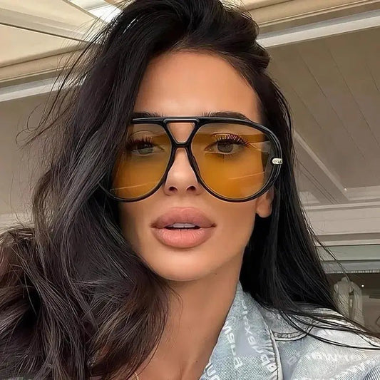 Aviator Fashion Sunglasses with Yellow Tinted Lenses - Lustreve