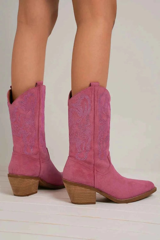 Beast Fashion Rhinestone Detail Point Toe Boots