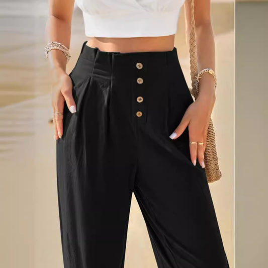 Pantalon en lin taille haute pour femme