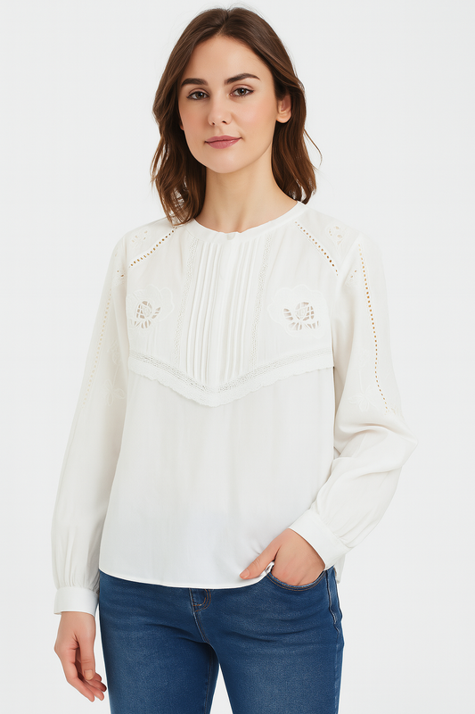 European And American Style Distressed Color Lace Embroidered Shirt