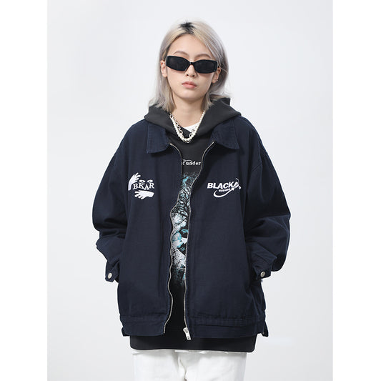 Bossy Letter Embroidered Bomber Jacket