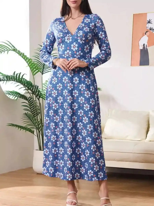 Bloom Where You’re Planted Floral Maxi Dress – Blue - Lustreve