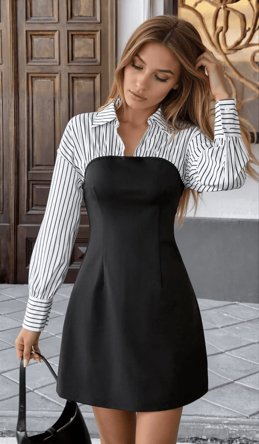Boardroom Babe Aurelia Shirt - Sleeve Tube Mini Dress - Lustreve