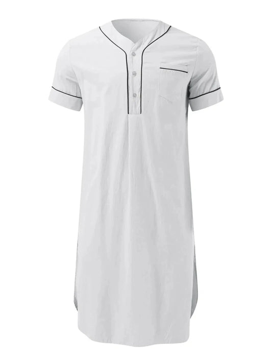Boyfriends's Full Size Button Detail Short Sleeve Lounge Dress Plus Size - Lustreve