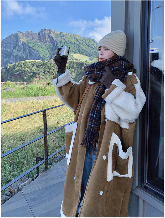 Retro Khaki Patchwork Pocket Coat