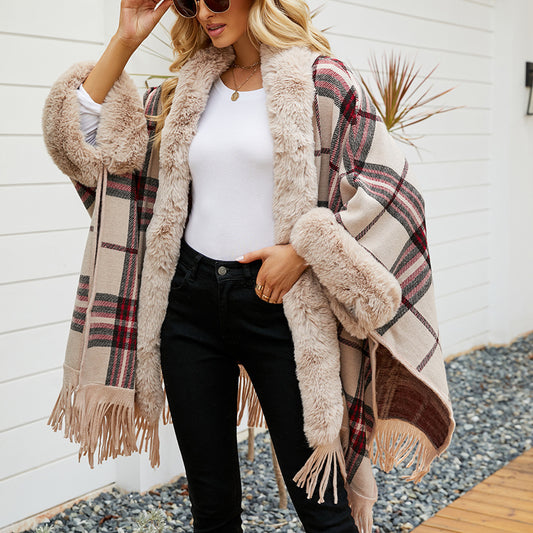 Cozy Cascade Plaid Fringe Cardigan Shawl