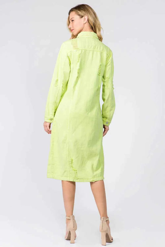 American Bazi Button Up Distressed Denim Dress