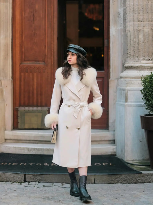 Slim-fit Large Fur Collar Lengthened Coat