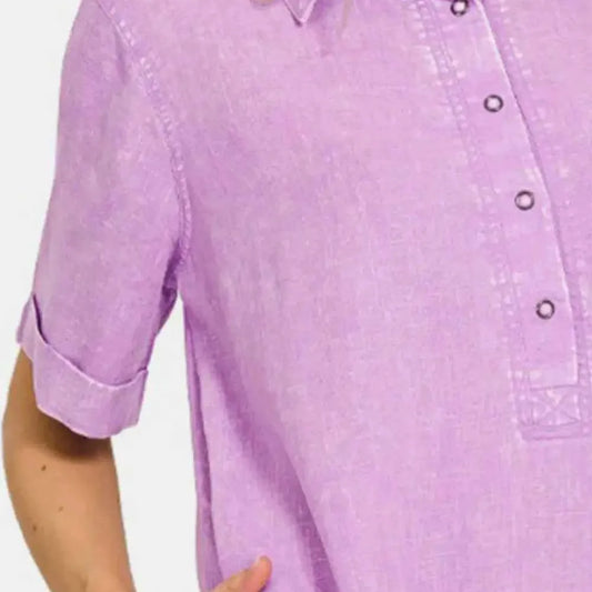 Zenana Washed Linen Raw Hem Dress with Pockets