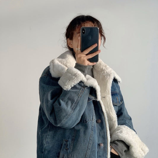 Plush Lamb Wool Denim Jacket