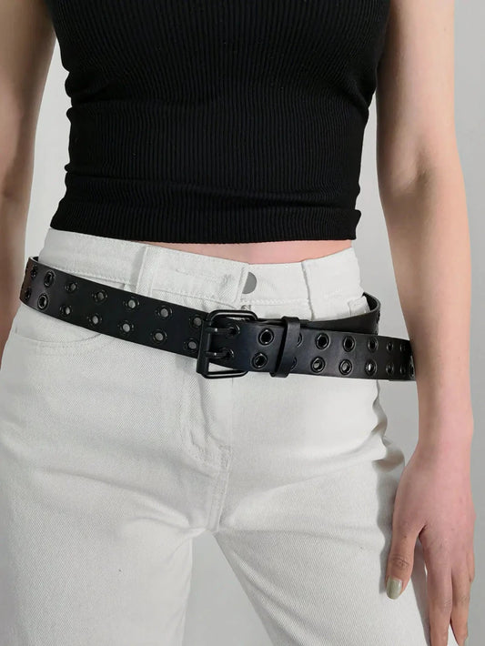 Grommet PU Leather Belt - Lustreve
