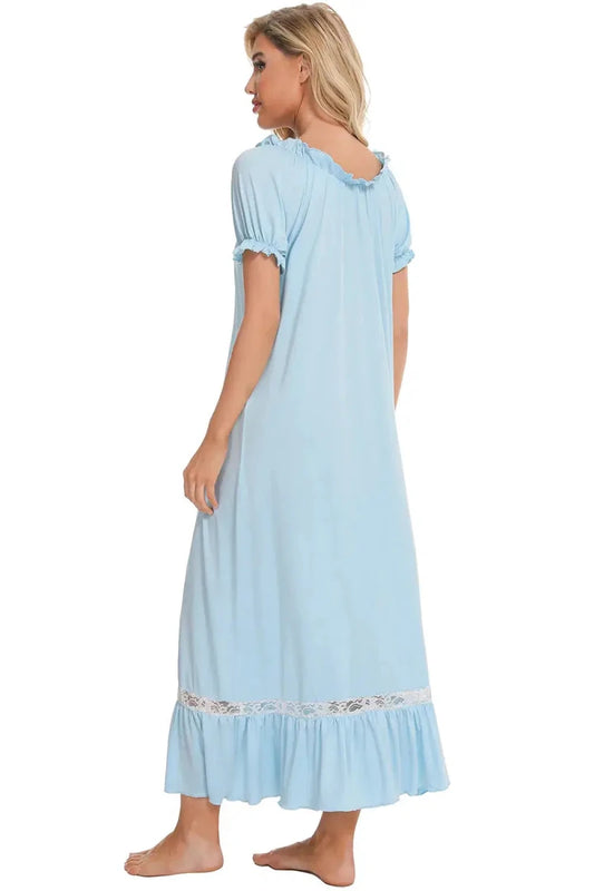 Lace Detail Short Sleeve Lounge Dress - Lustreve