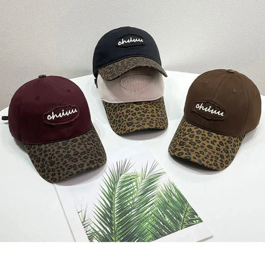 Leopard Print Baseball Cap with Embroidered Letter - Lustreve