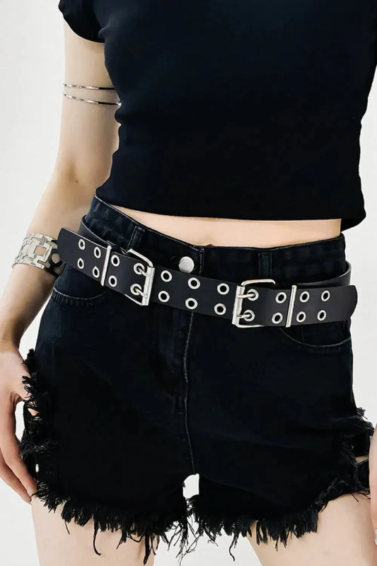 PU Leather Two Row Eyelet Belt - Lustreve