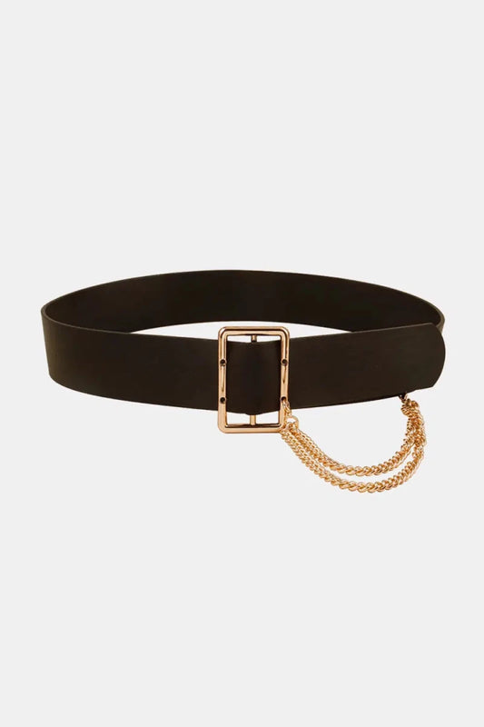 PU Leather Wide Belt with Chain - Lustreve