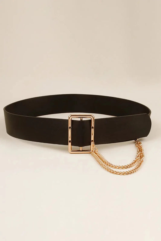 PU Leather Wide Belt with Chain - Lustreve