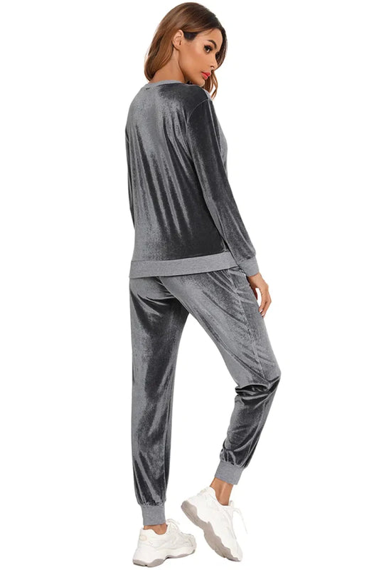 Round Neck Long Sleeve Loungewear Set with Pockets - Lustreve