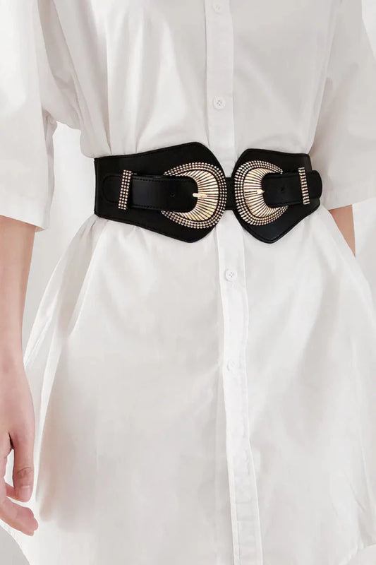Shell Double Buckle Elastic Wide Belt - Lustreve