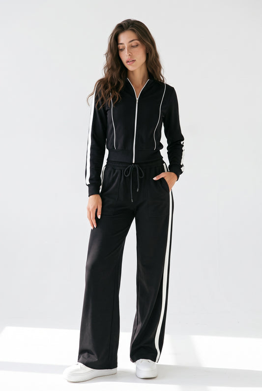 Off-Duty Ace Black Track Jacket and Wide-Leg Pants Set