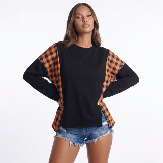 Killer Smiles Plaid Pumpkin Long Sleeve Top