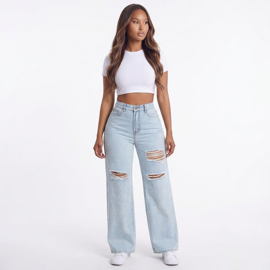 Rough Around the Edges Distressed Wide-Leg Jeans