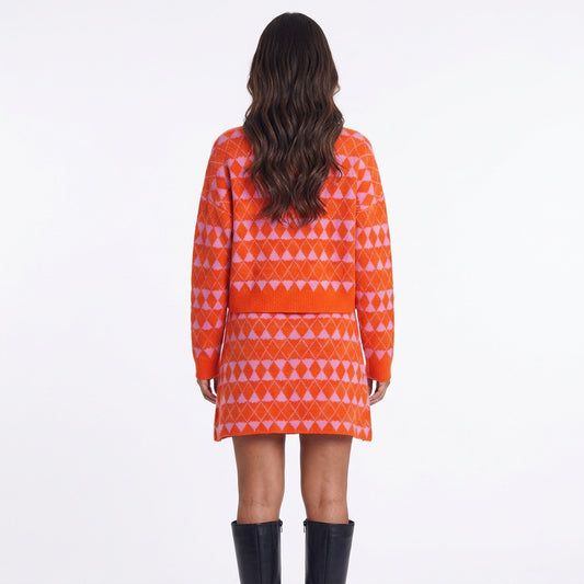 Diamond District Argyle Button-Front Cardigan Skirt Set