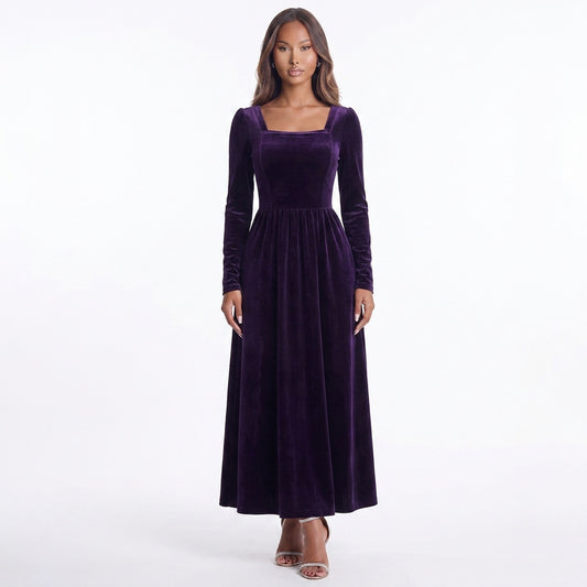 Velvet Square Neck Long Sleeve Dress