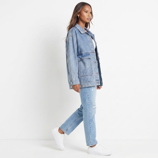 Jeansjacke mit überschnittenen Schultern und Taschen