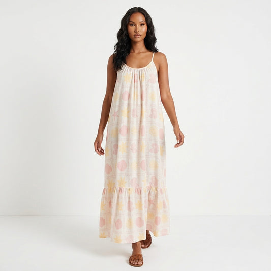 Printed Maxi Lounge Dress with Ruffled Hem