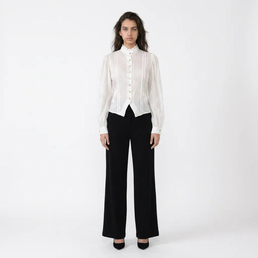 Satin-finish Victorian Button-up Top