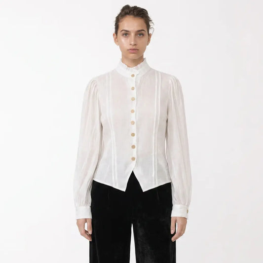 Satin-finish Victorian Button-up Top