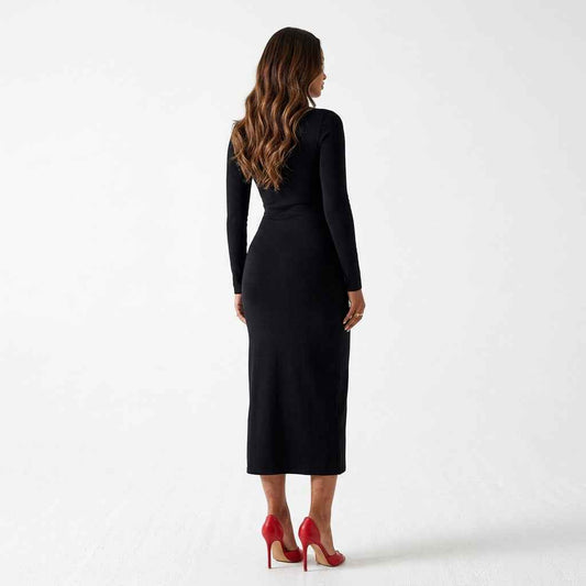 Ruched Slit Long-Sleeve Bodycon Dress
