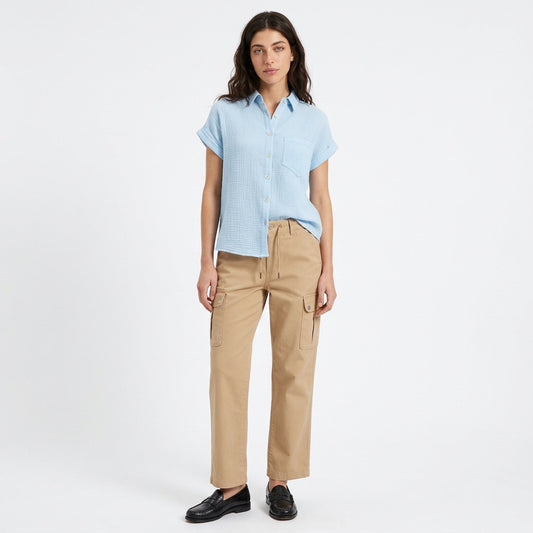 Weekend Away Rolled Sleeve Button-up Top