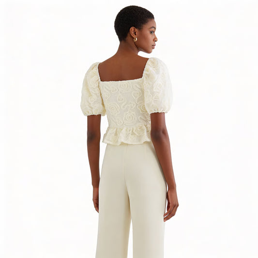 Floral Dream – Embroidered Puff Top