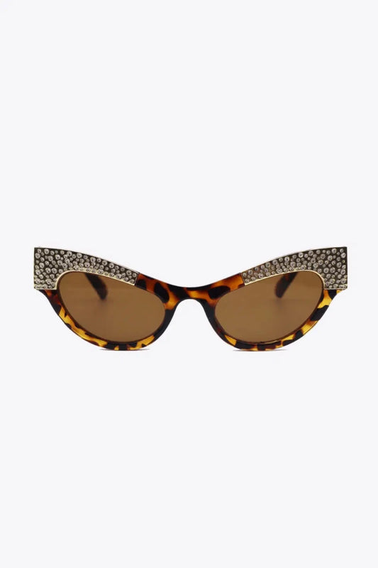 UV400 Rhinestone Trim Cat - Eye Sunglasses - Lustreve
