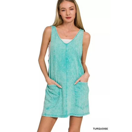 Zenana Acid Washed Overall Knit Mini Dress - Lustreve