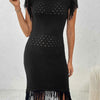 Fringe Openwork Boat Neck Knit Dress