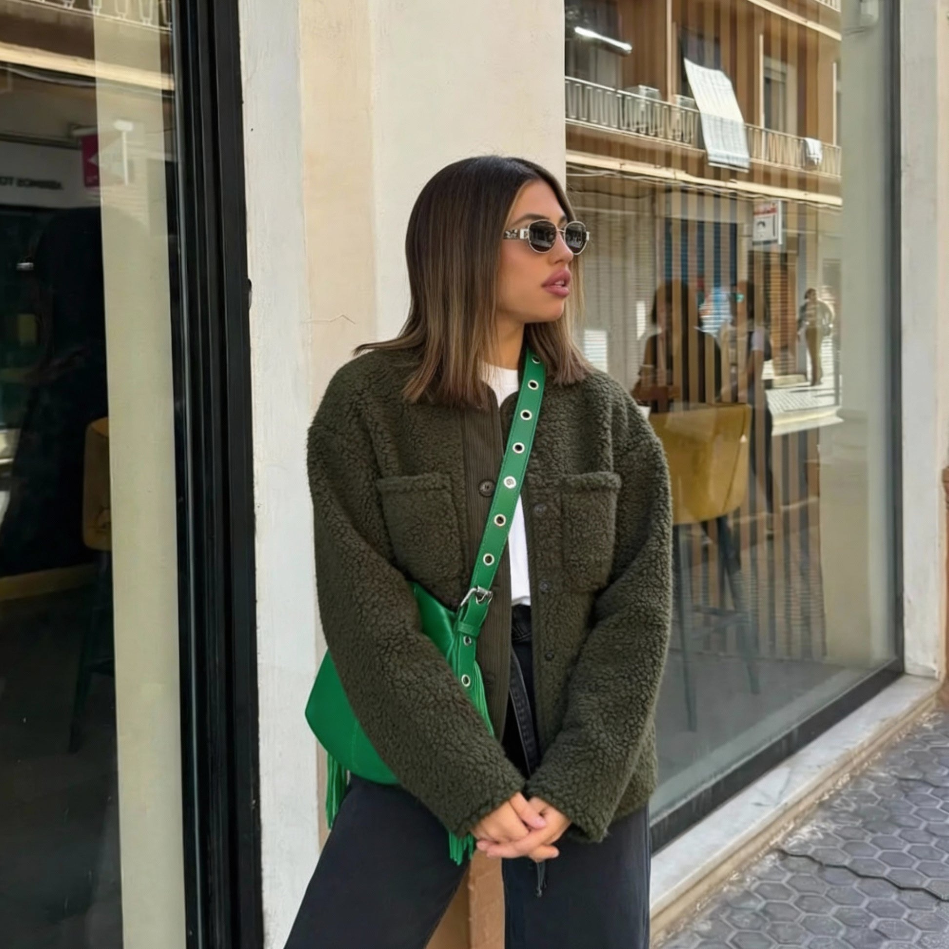 Sheerly  Lamb Fur Leopard Coat