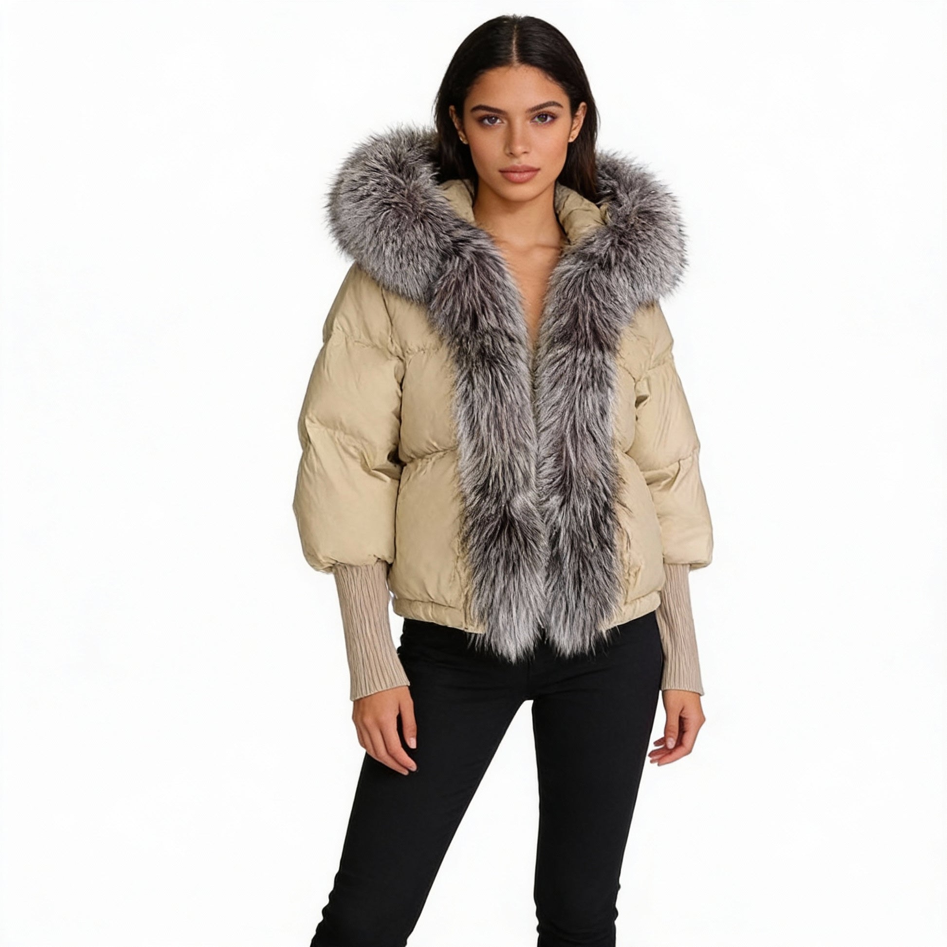 White Duck Down Real Fur  Collar Down Jacket