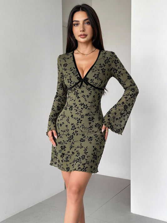Soft Florals, Hard to Resist Mesh Mini Dress – Olive