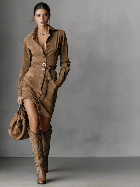 Power Moves Only Belted Shirt Mini Dress