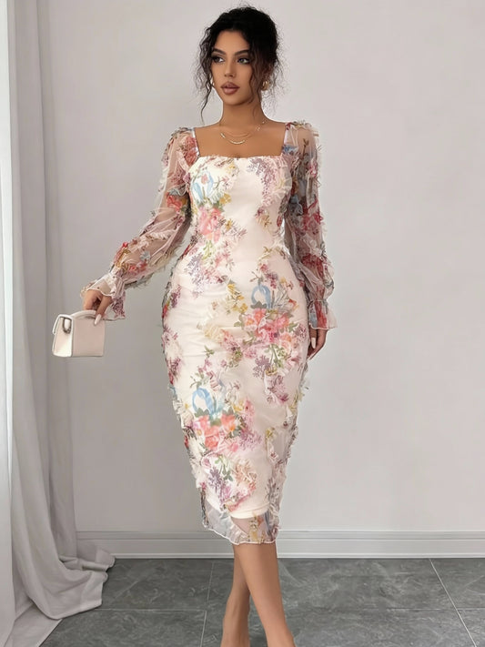 Petals & Promises Floral Mesh Midi Dress