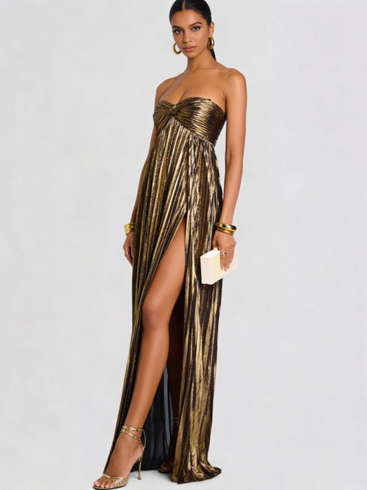 Just a Split Sweetheart Neck Tube Maxi Dress