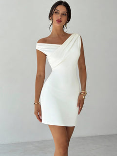 Soft Spoken, Hard to Forget Off-Shoulder Draped Mini Dress